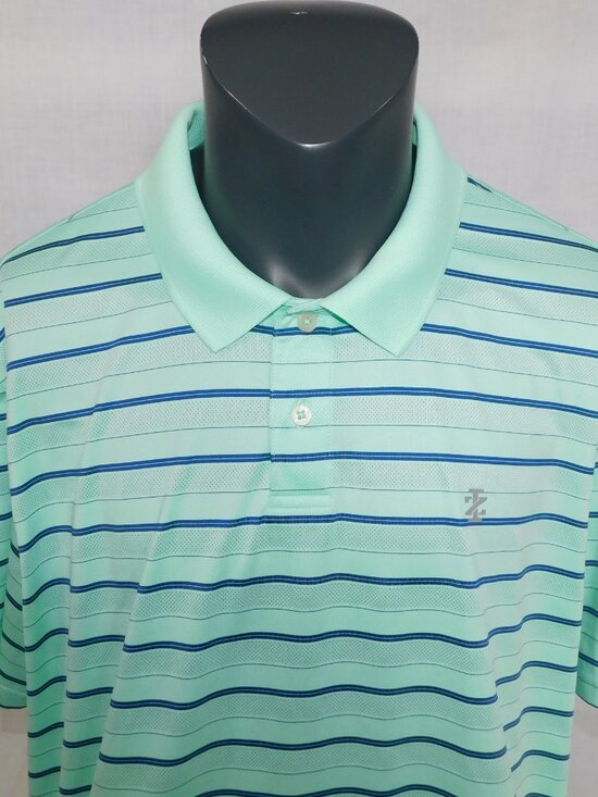 IZOD Golf Mens 2XL XXL Sea Foam Green Blue Striped Polo Shirt - Picture 2 of 10